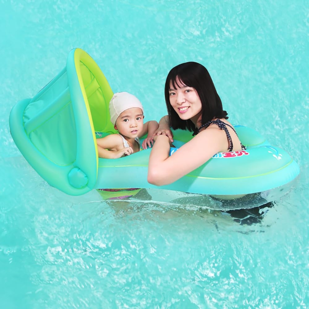 Inflatable with Leg Removable Baby for Swimming and Simple for Beach Hand Pump Included Parent-Child Ring, 2-Person, Openings, Canopy, Float,
