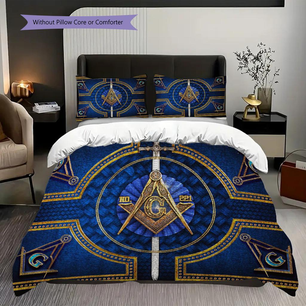 Shining All-Seeing Eye Freemason Bedding, Duvet Cover, Pillowcase, Home Decoration, Birthday Gift (1 * Duvet Cover+2 * Pillowcase, Coreless)