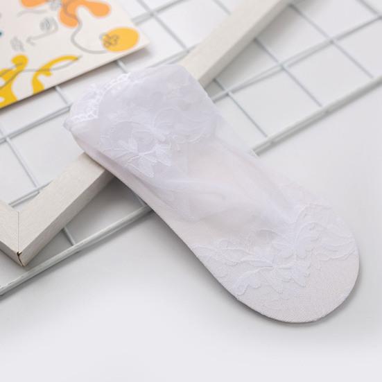 1 Pair Invisible Anti-Skid Women Socks Lace Flower Print Thin Shallow Socks for Daily Wear
