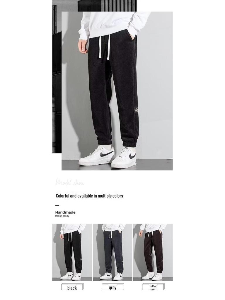 Męskie spodnie dresowe z chenille'u, sztruksu i polaru - Luźne, codzienne, w dużych rozmiarach (Trend Jesień/Zima 2025)