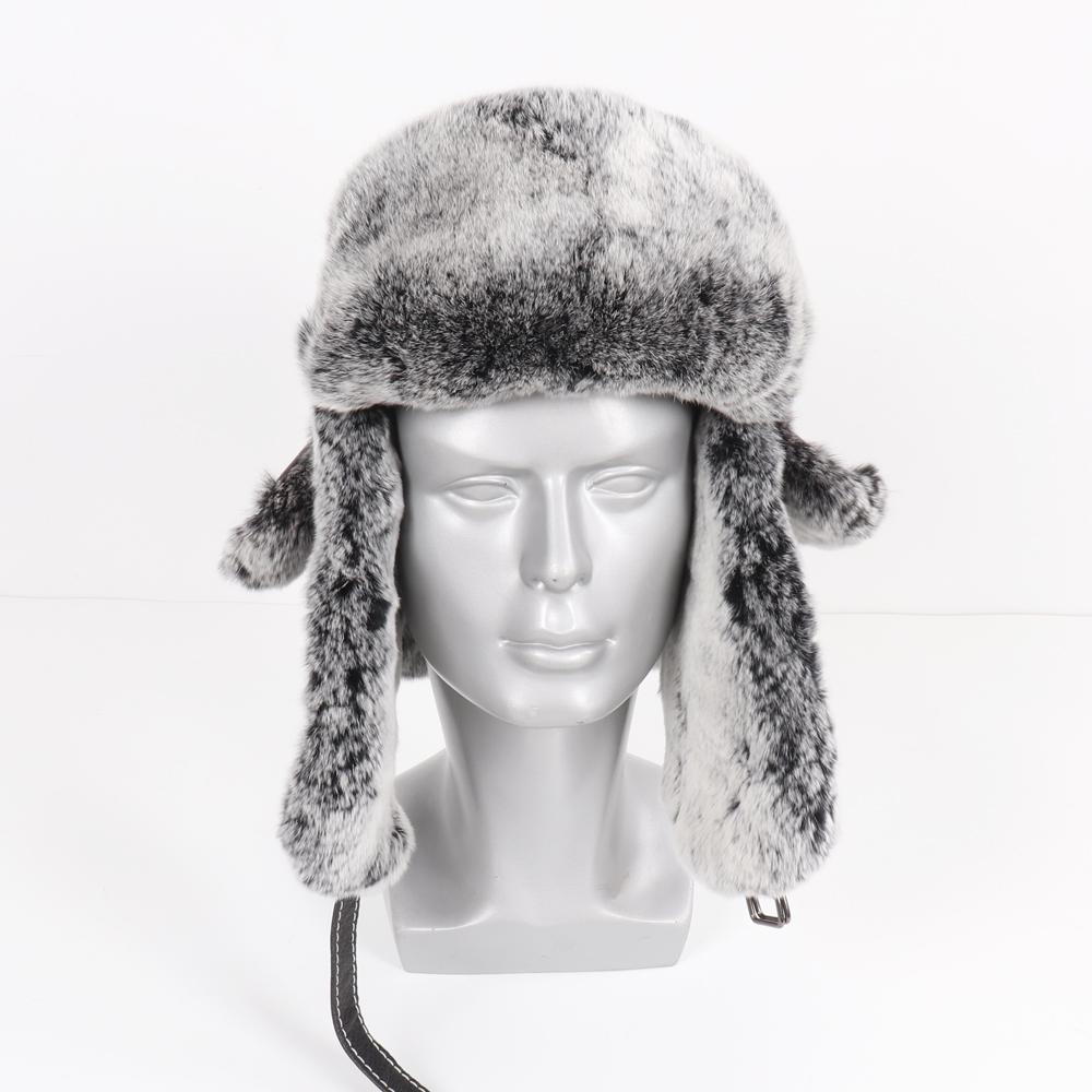 New Russian Men Winter Real Rex Rabbit Fur Bomber Hats Man Warm Fluffy Natural Fur Hat Male Real Sheepskin Leather Caps