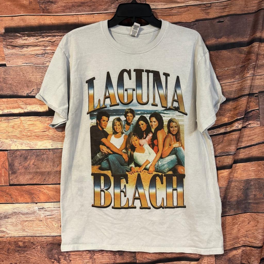 BRISCO BRANDS Men's XL Light Blue Laguna Beach Graphic Cotton Poly Unisex T-Shirt