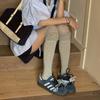 Bubble-pile Knee-high Socks Trendy Girls' Anti-slip Ribbed Solid Color Boneless Long Stockings