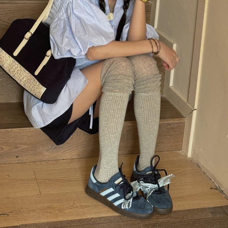 Bubble-pile Knee-high Socks Trendy Girls' Anti-slip Ribbed Solid Color Boneless Long Stockings