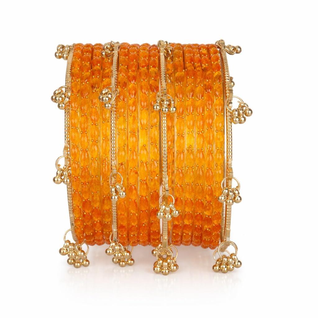 

16 Pcs Trendy Stylish Glass & Kashmiri Ghungroo Bangles Set for Women & Girls | Latest Traditional Festive Wedding Party Jewellery 2.8 помаранчевий