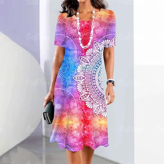 3D Digital Printing Dresses Women's Summer Short-sleeved O-neck Casual Loose Dress