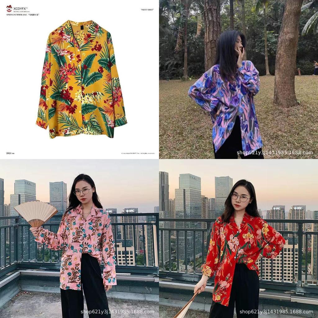 Vintage Spring Port Style Printed Shirt With Polyester Fabric For Casual Girls
