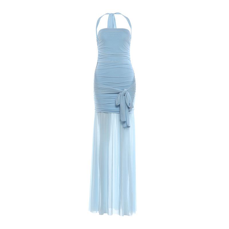 2026 European and American Style WISH Summer New Women's Clothing Solid Color Sexy Neck Collar Slim Dress Women