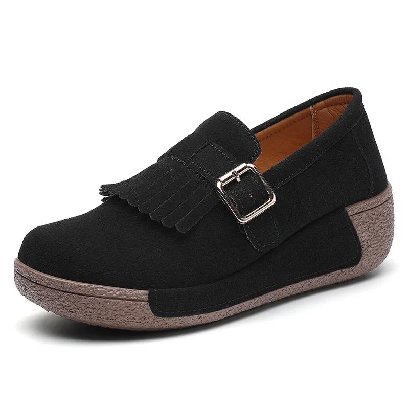

Flatform Loafers Sneakers Ladies Non-Slip Slip On Walking Shoes Fashion Thick Bottom Cow Suede Casual Shoes Women Platform Flats 35 чёрный
