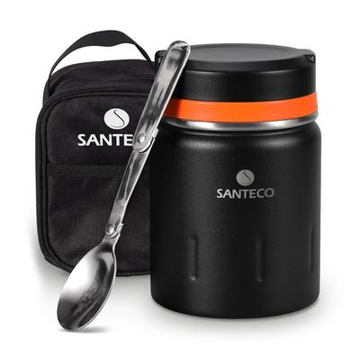 SANTECO Vacuum Insulated Soup Wide Insulated Lunch and Dedicated Bag Perfect for Picnics and Black Jar, 500ml, Mouth, Jar, Spoon, Included, Stylish,