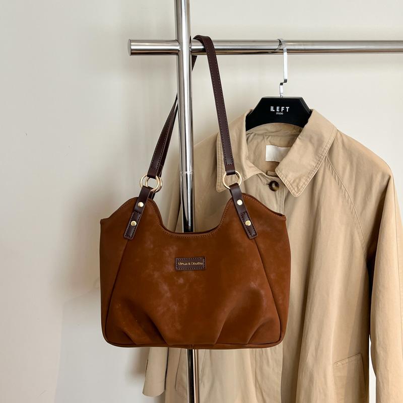 Vintage Suede Handbag Women Commuter Tote Bag Shoulder Underarm Bag