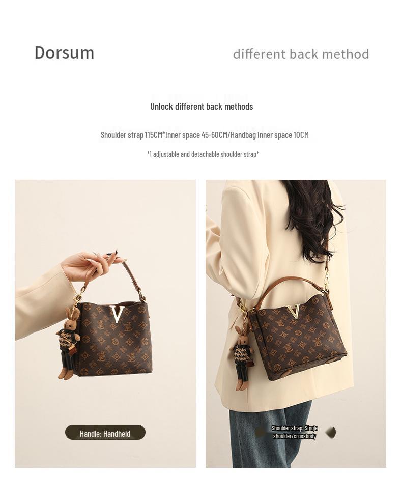 Retro Damen Schulter-Eimer-Handtasche im koreanischen Stil mit Print - Vielseitige leichte Luxus-Umhängetasche