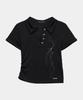 ETRE AU SOMMET Rib Collar Roll Up Shirring Top (Black)