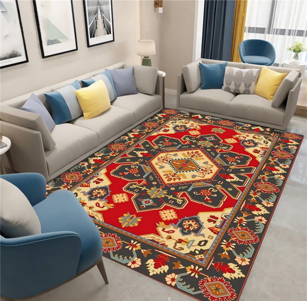 Retro Ethnic Carpets Turkish Persian Rug for Living Room Bedside Bedroom Vintage Polyester Floor Mat Entrance Doormat Carpet
