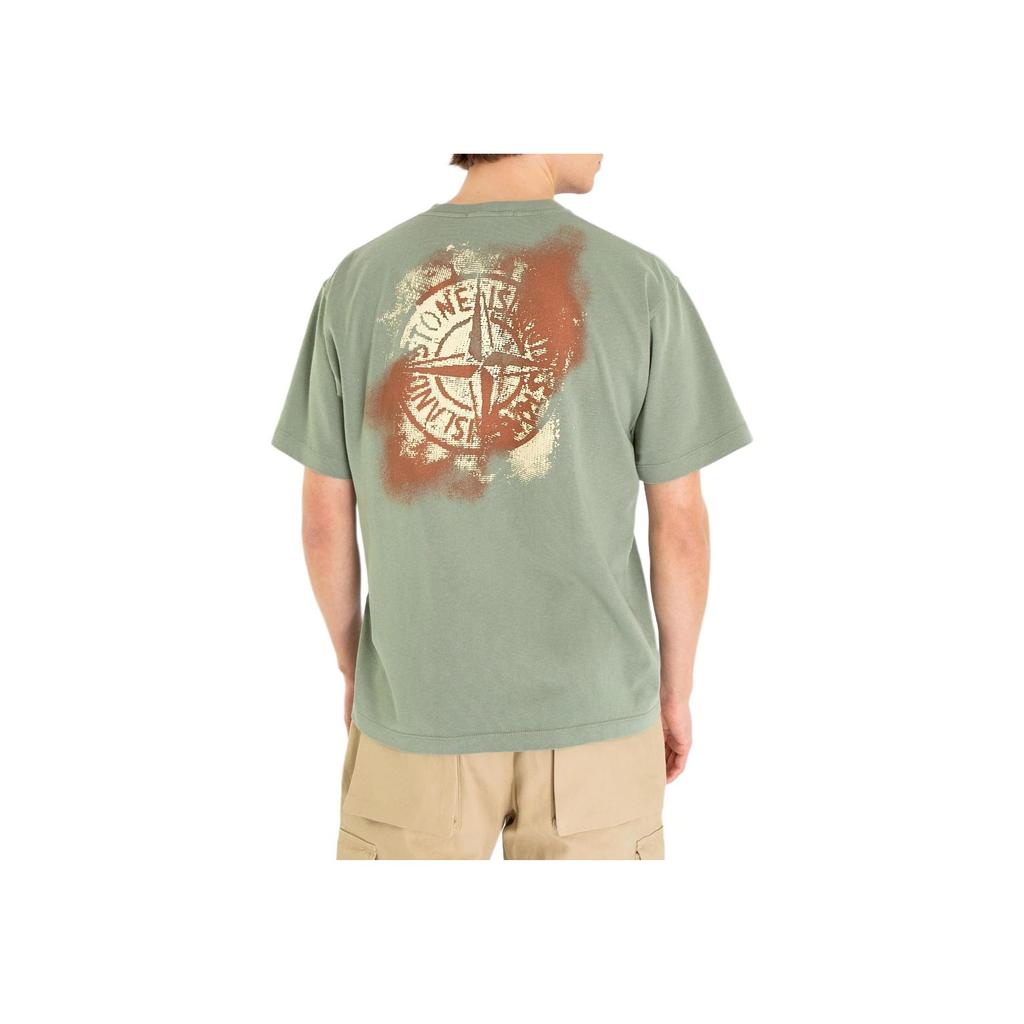 STONE ISLAND Ss24 Dirtyfit Back Logo Printed Crew Neck Short Sleeve T-Shirt Men T-Shirts Sage-Green 80152RCE6-V0055