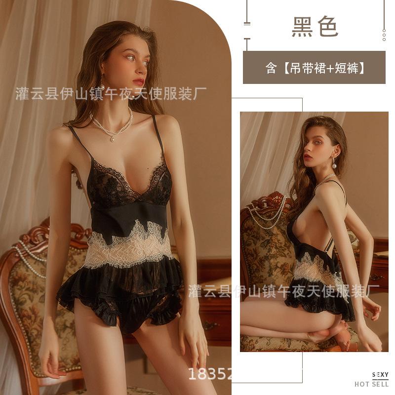 

Sexy pajamas ladies summer and autumn lace suspender shorts nightgown skirt Internet celebrity live stream with goods swimsuit one size fits all