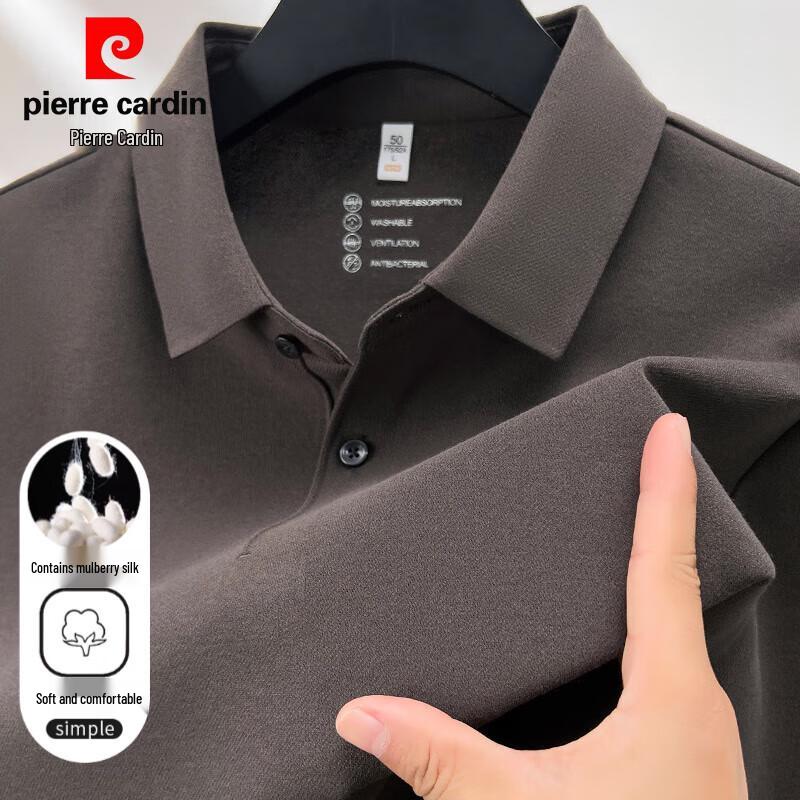 Pierre Cardin Men s Long-Sleeve Solid Polo with Silk & Wool Blend L
