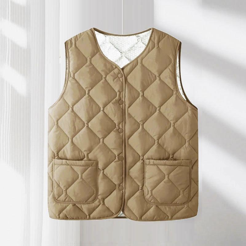 Autumn and winter vest women fleece thickened middle-aged and old mother short wear cotton-padded clothes, fragrant wind sleeveless thermal vest