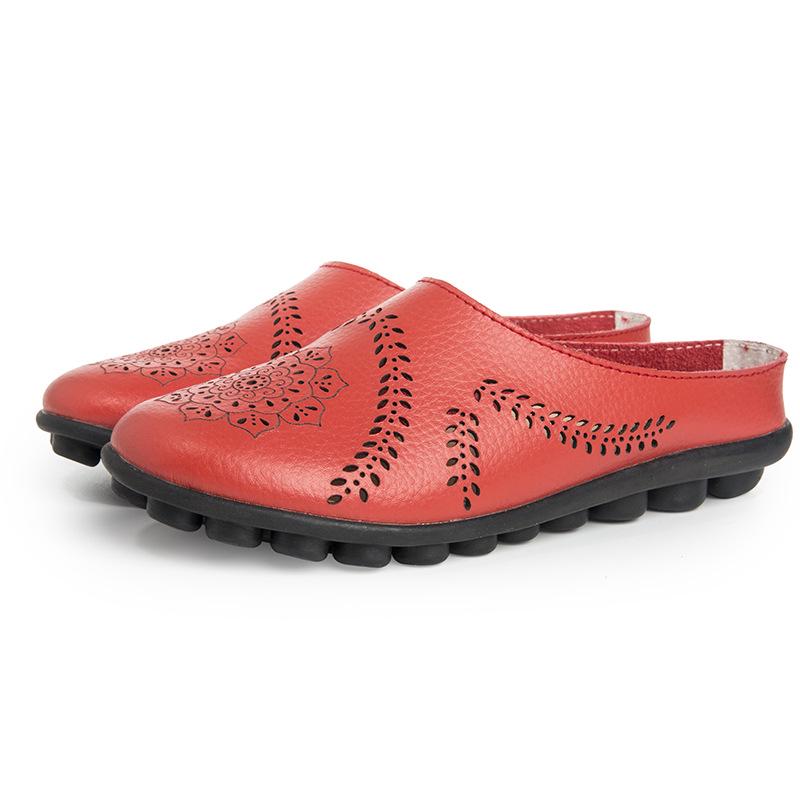 Women Slippers Spring Summer Casual Leather Low Cut Flat Peas Toe Mother