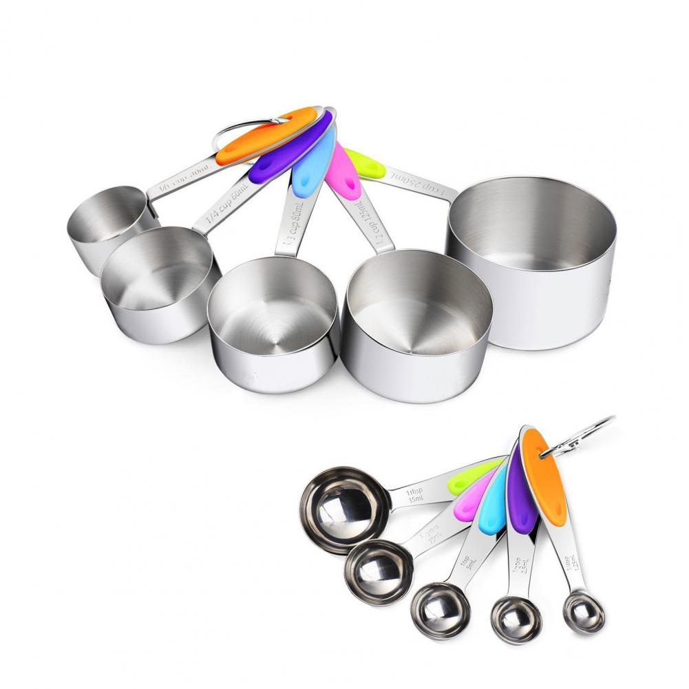 Measuring Spoon Set With Anti-Slip Silicone Handles Stainless Steel Food Grade Spoon Baking And Cooking Cups Portable Storage