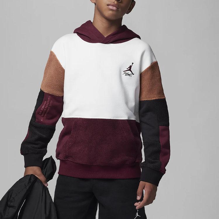 Jordan Flight Heritage Color Block Logo Print Hoodie Kids hoodies Cherry-Wood-Red FD9365-628