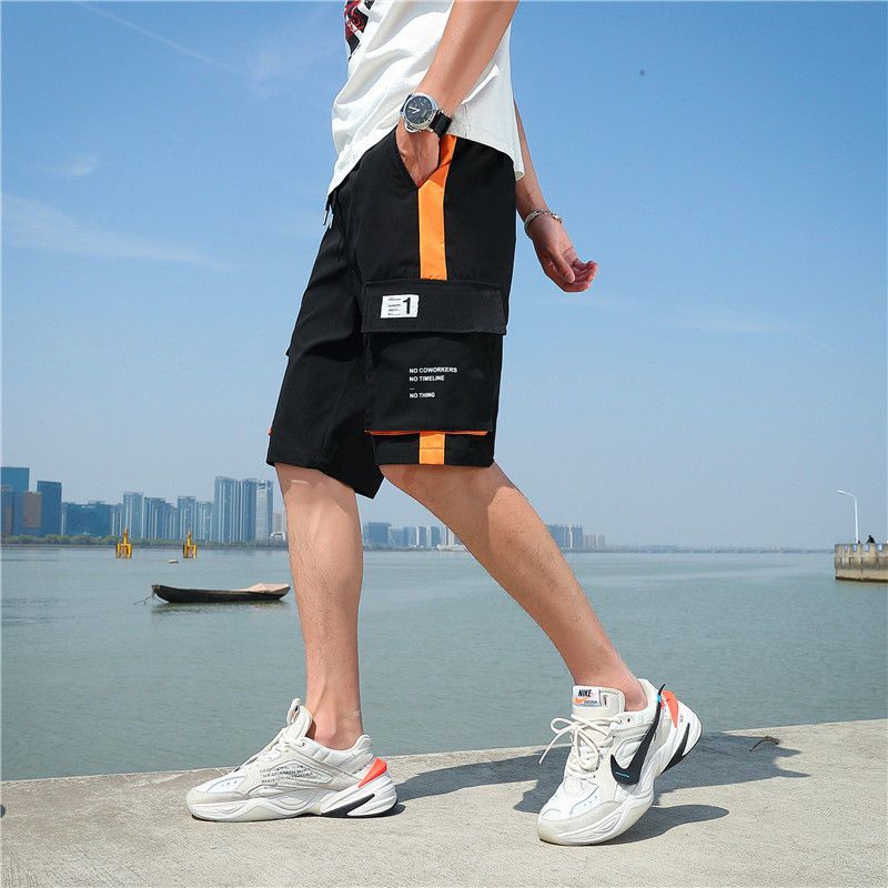 Pantalones cortos de verano para hombre, con cordón ajustable y cinco puntos, holgados, rectos, para jóvenes