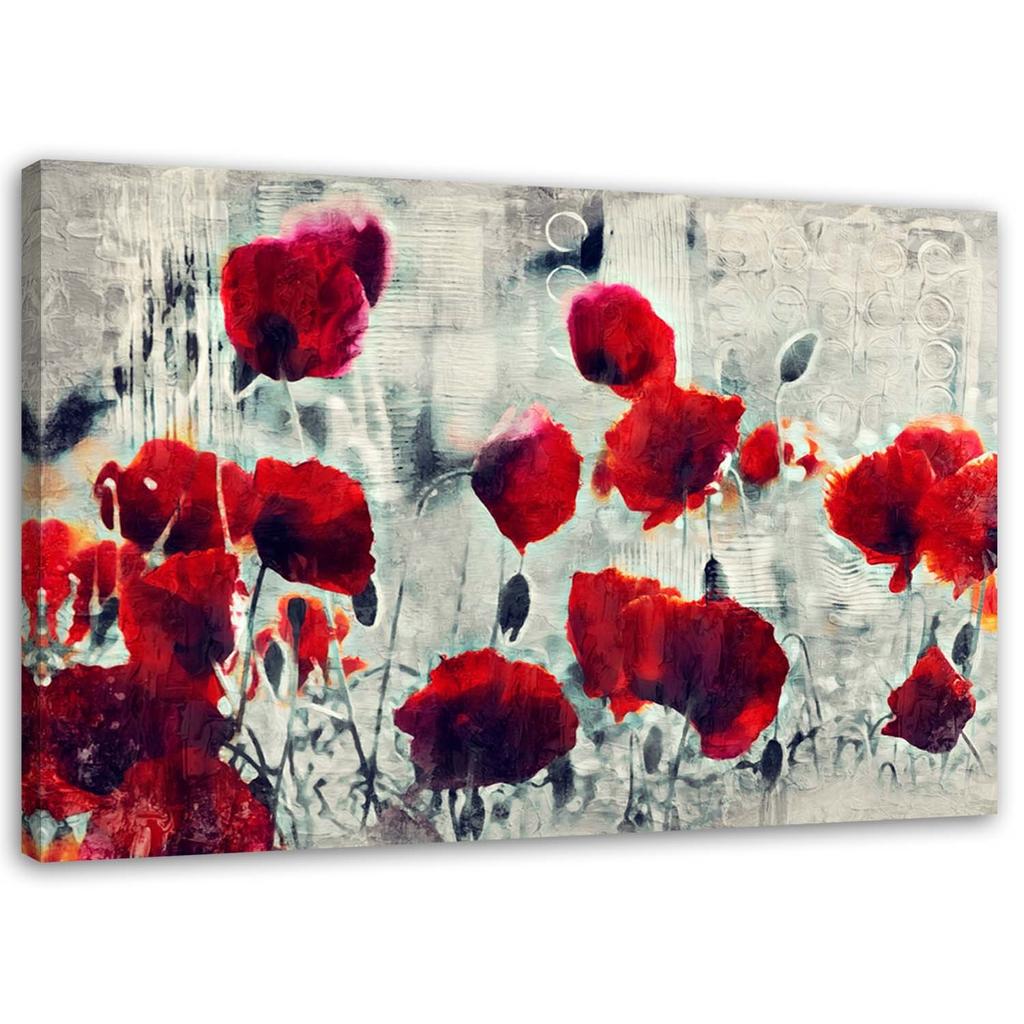 Canvas Print, Painted Red Poppies On a Meadow