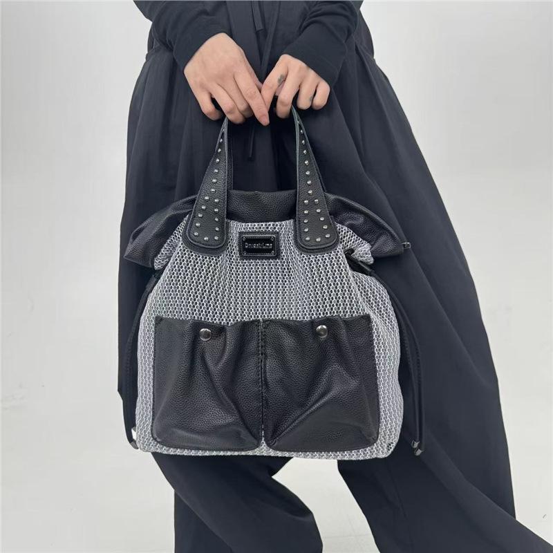 Y2K Mesh Spice Girl Handbag Large Capacity Multi-Pocket Retro Multi-Function Messenger Backpack