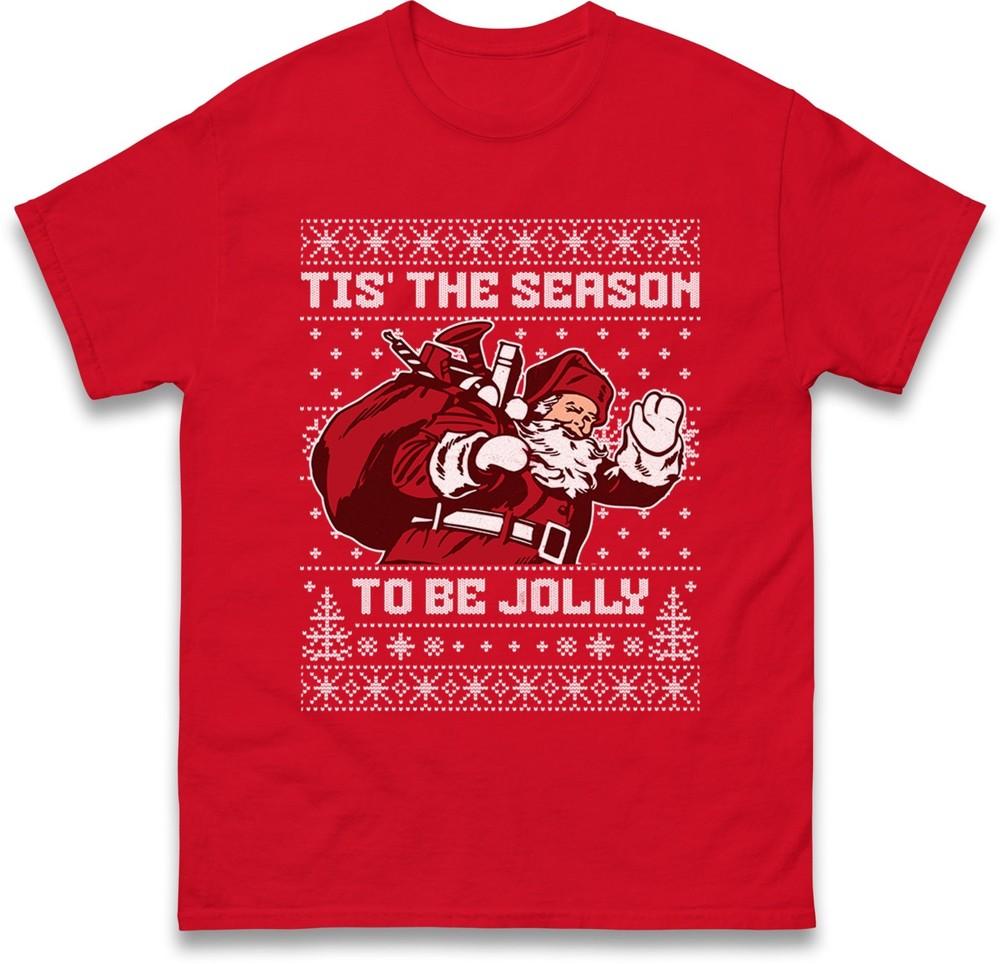 Santa Claus Tis The Season To Be Jolly Christmas Funny T Shirt Xmas Unisex Tee S