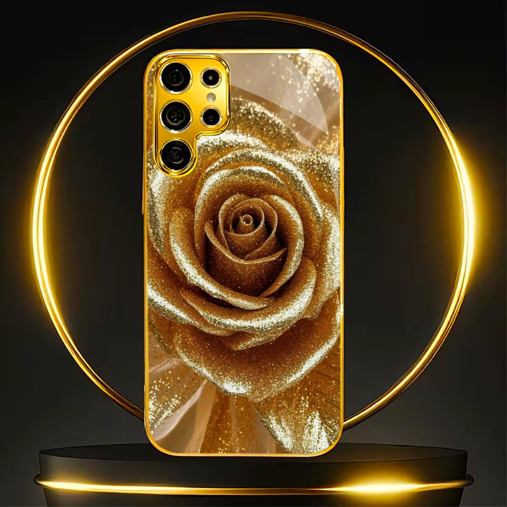 Golden Flower Pattern Phone Case for Samsung Galaxy S26 S25 S24 S23 S22 S21 FE Ultra Plus Back Cover