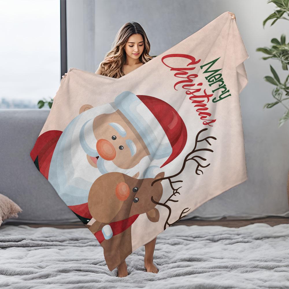 Santa Claus Throw Blanket Christmas Deer Pattern Cozy Fleece Bedding Festive Holiday Gift Home Decor Reindeer Navidad Holiday Se