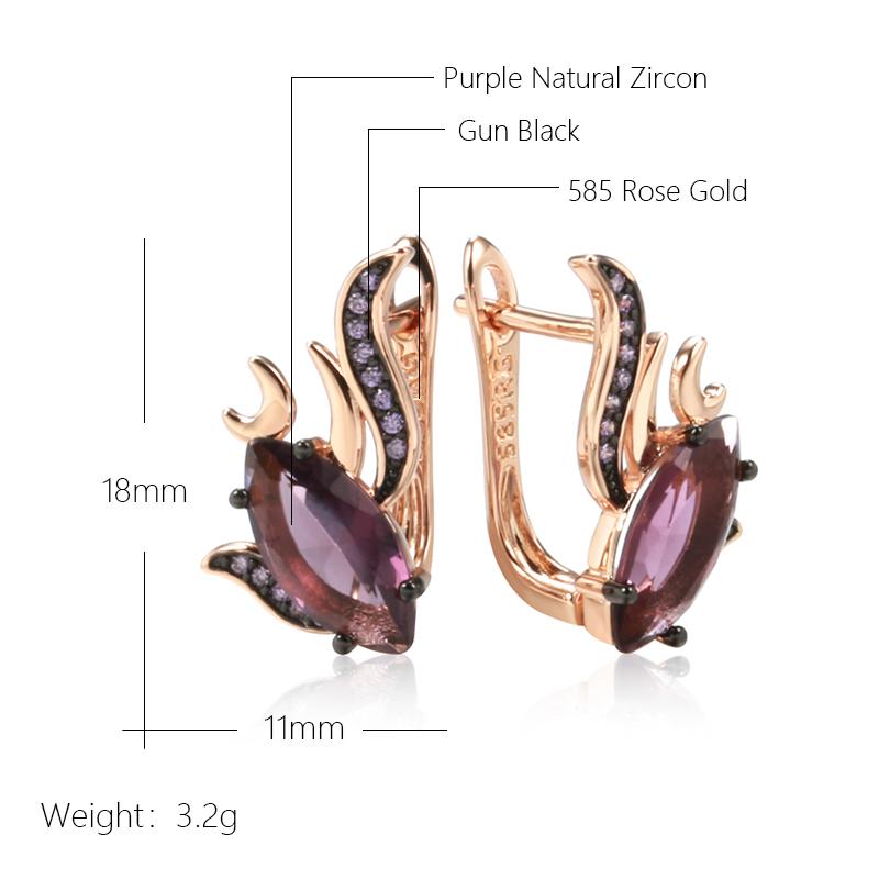 Purple Natural Zircon English Earrings For Women Unique  Rose Gold And Black Plating Vintage Wedding Jewelry