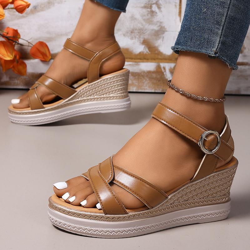 Fashion 2025 Summer Wedges Thick Sole Sandals Women Ankle Buckle Platform Sandles Woman Plus Size 35-43 High Heeled Sandalias Mujer