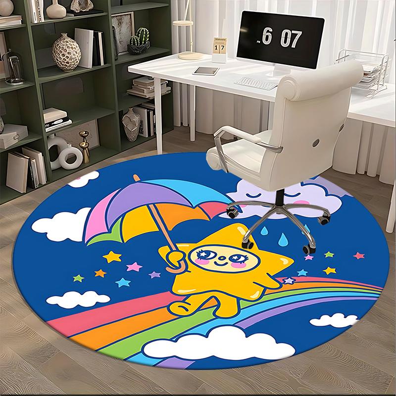 Rainbow Star Chair Mat - Round Carpet for Home Decor, Office Use, Living Room, Bedroom, Gift Idea0488b