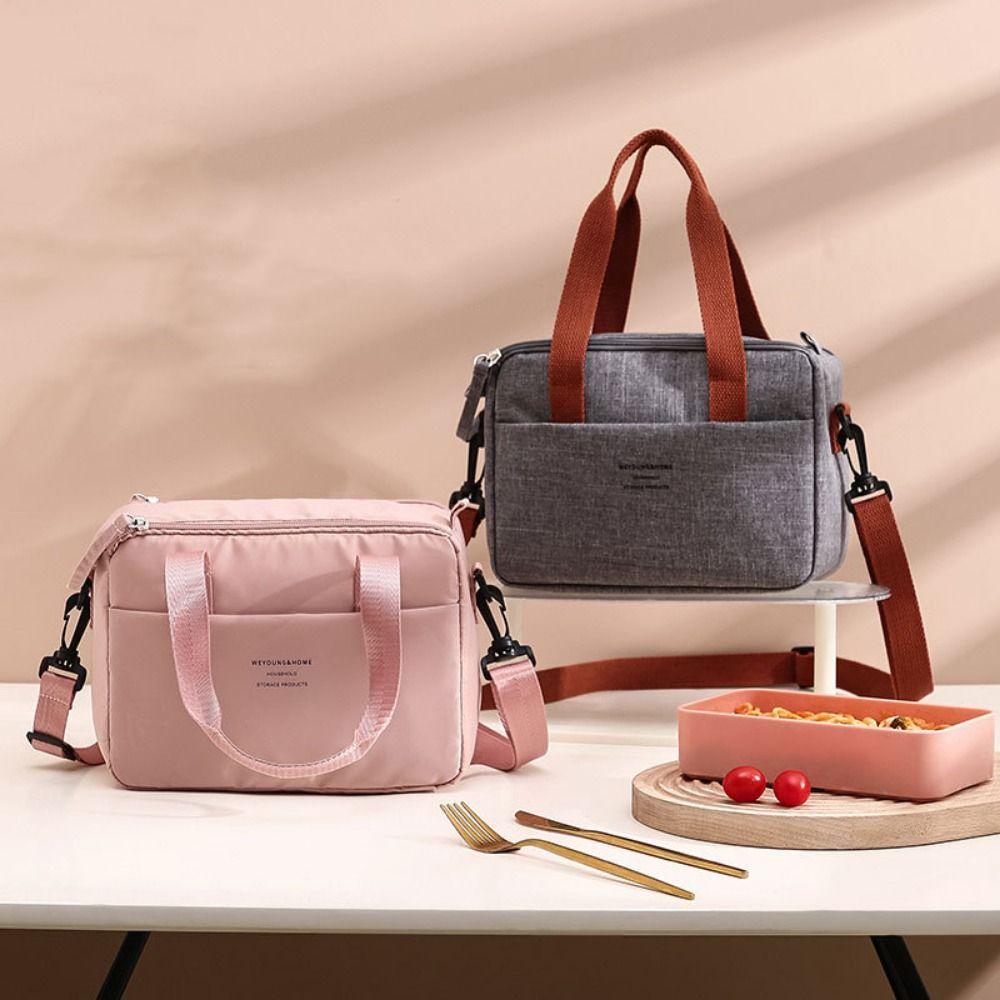 Solid Color Portable Lunch Bag Oxford Cloth Large Capacity Aluminum Foil Lunch Bag Picnic Cooler Bags with Handle