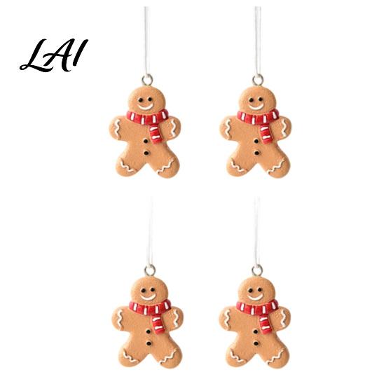 Durable Resin Holiday Ornaments 4 Pcs Gingerbread Christmas Ornaments Candy Cane Tree Lollipop Tree Decorations Man Xmas Hanging Decoration