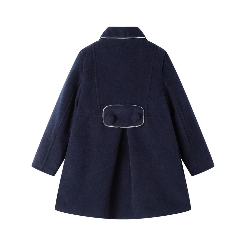 LittleSpring Kids' Girls' Chesterfield Coat, Cold Weather Jacket, Long Slim Fit Thick Cashmere Coat, Melton Trench Coat, Navy Blue, Size 100