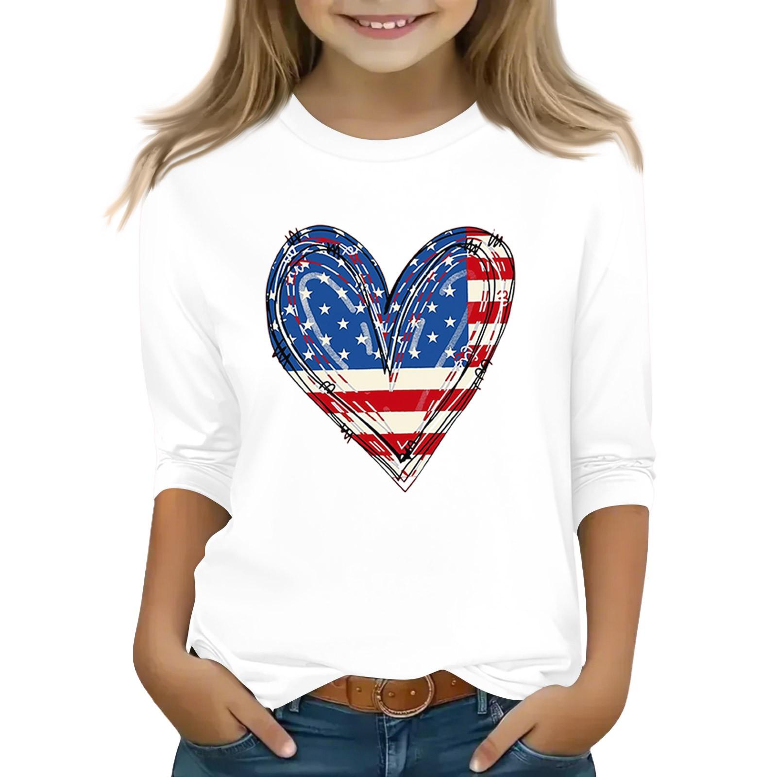 

Print Tops For Youth Girls Round Neck 3/4 Sleeves T-Shirts Trendy Tops Outfit Tees 140