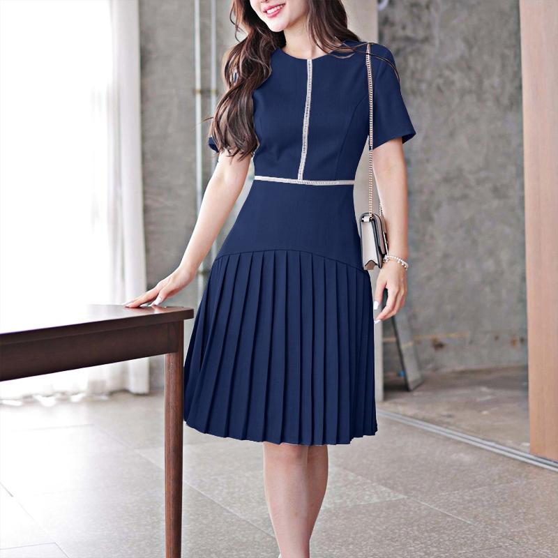 ZANZEA Dámské ležérní letní šaty s krátkým rukávem a kulatým výstřihem s plisováním