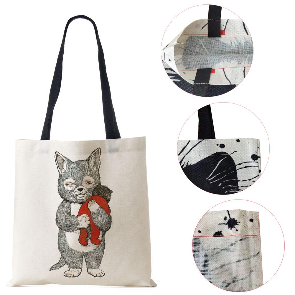Women Canvas Shoulder Bag Shopper Bear Harajuku Casual Handbag Kawaii Eco Reused Large Capacity Travel  Tote Books Bag CLE