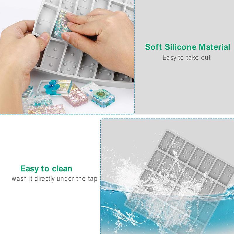 WTEMPO Thick Domino Resin Molds Domino Silicone Molds Round Edges Shiny & No Scratches & Durable DIY Dominoes Making Molds for Festive Party Games