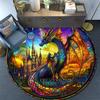 Fantasy Dragon Castle Round Area Rug,Carpet Rug for Living Room Bedroom Sofa Playroom Decor,Non-slip Floor Mat