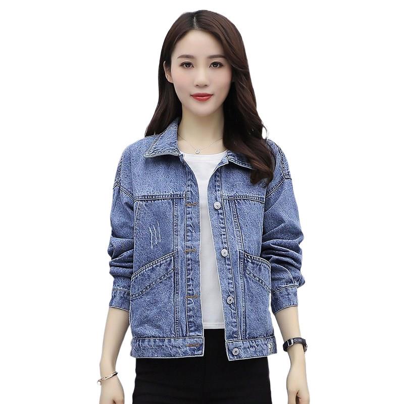 Women's Long Sleeve Loose Fit Short Denim Jacket - Korean Style for Spring/Autumn 2025