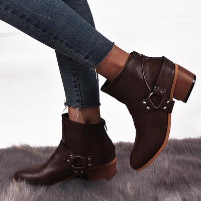 2019 New Casual Women Autumn Ankle Boots Round Toe Med Vintage Short Boots Buckle Strap Leisure Winter Shoes Winter Boots Women