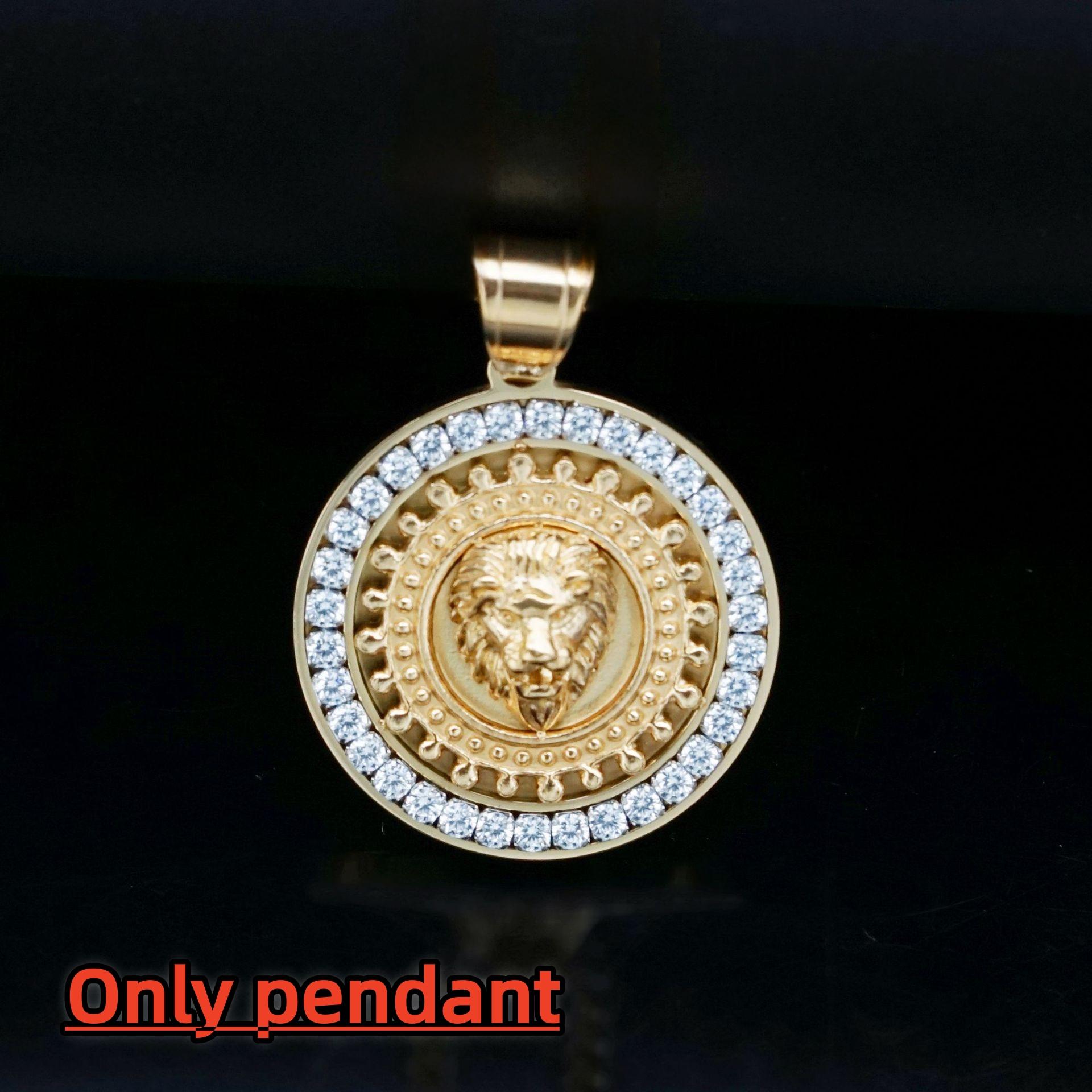 Hip Hop Lion Head Pendant Necklace with Rhinestone Fashion Men Stainless Steel for Boy Best Gifts Fashion Accessories Jewelry 60CM