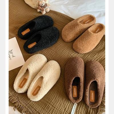 Baotou, One Pedal, Thermal Cotton Shoes, Plush Half Slippers, Autumn and Winter for Women