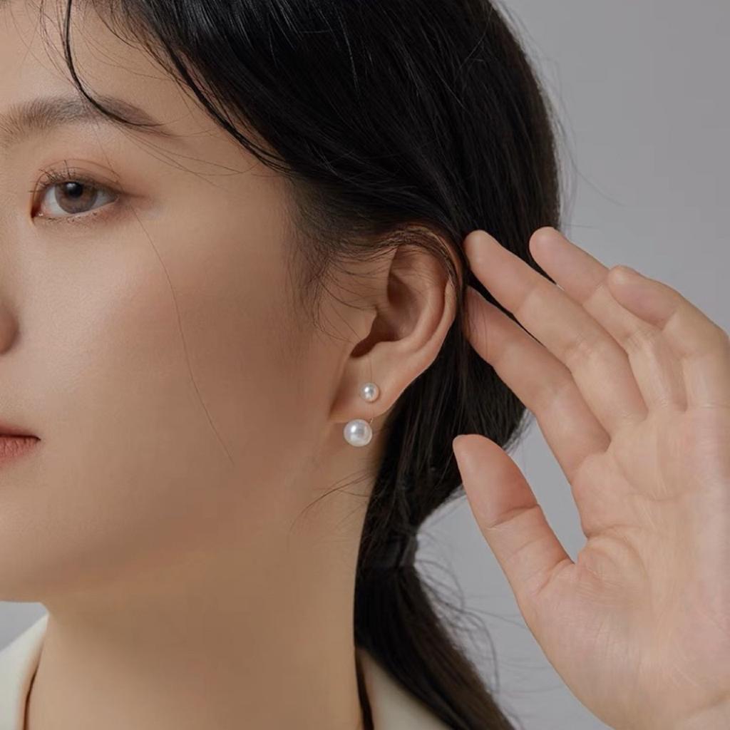 Klassisch vielseitig Ganzkörper S925 Silber Zwei Tragemöglichkeiten Natürliche Süßwasserperlen Ohrstecker Einfaches Temperament Kalt Vielseitig Ohrstecker Trend