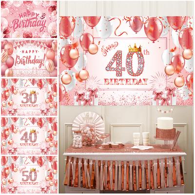 Rose Gold Birthday Background Birthday Party Decoration for Woman Birthday Balloon Set 30 40 50 Backdrop Woman Anniversary