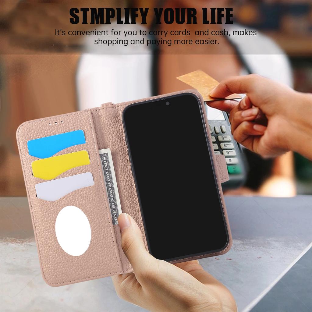 Crossbody Strap Mirror Wallet with Card Holder Phone Case for IPhone 16E 16 15 14 Pro Max 13 12 11 7 8 Plus Leather Flip Cover