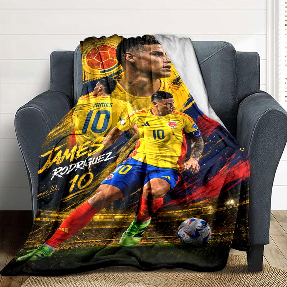 James Rodriguez Colombia National Football Team Flannel Throw Blanket, Soft Warm Sofa Bed Cover, Soccer Fan Home Decor Gift